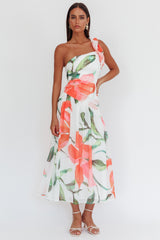 Kinley One-Shoulder Ruffle Maxi Dress Floral Red