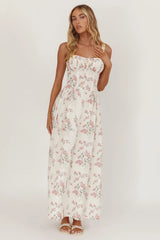 Seen The Light Tie Bust Maxi Dress Floral Cream/Pink