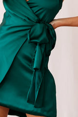 Ireland Silky Faux Wrap Dress Forest Green