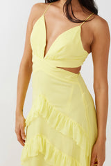 Joss Ruffle Trim Cut-Out Dress Yellow