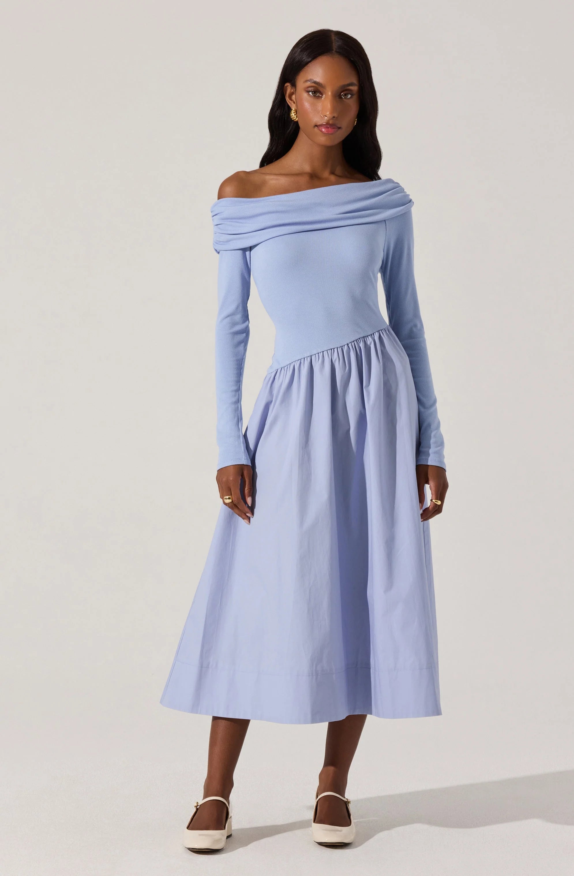Mixed Media Off Shoulder Dress