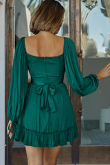 Linka On Or Off-Shoulder Long Sleeve Tie-Back Dress Forest Green
