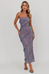 Metrics Strapless Frill Maxi Dress Blue