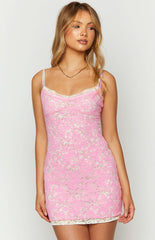 Katalina Pink And White Lace Mini Dress