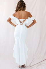 Cloud 9 Bardot Neckline Corset Back Dress White