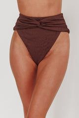 Monique High Waist Twist Bikini Bottom Chocolate Texture
