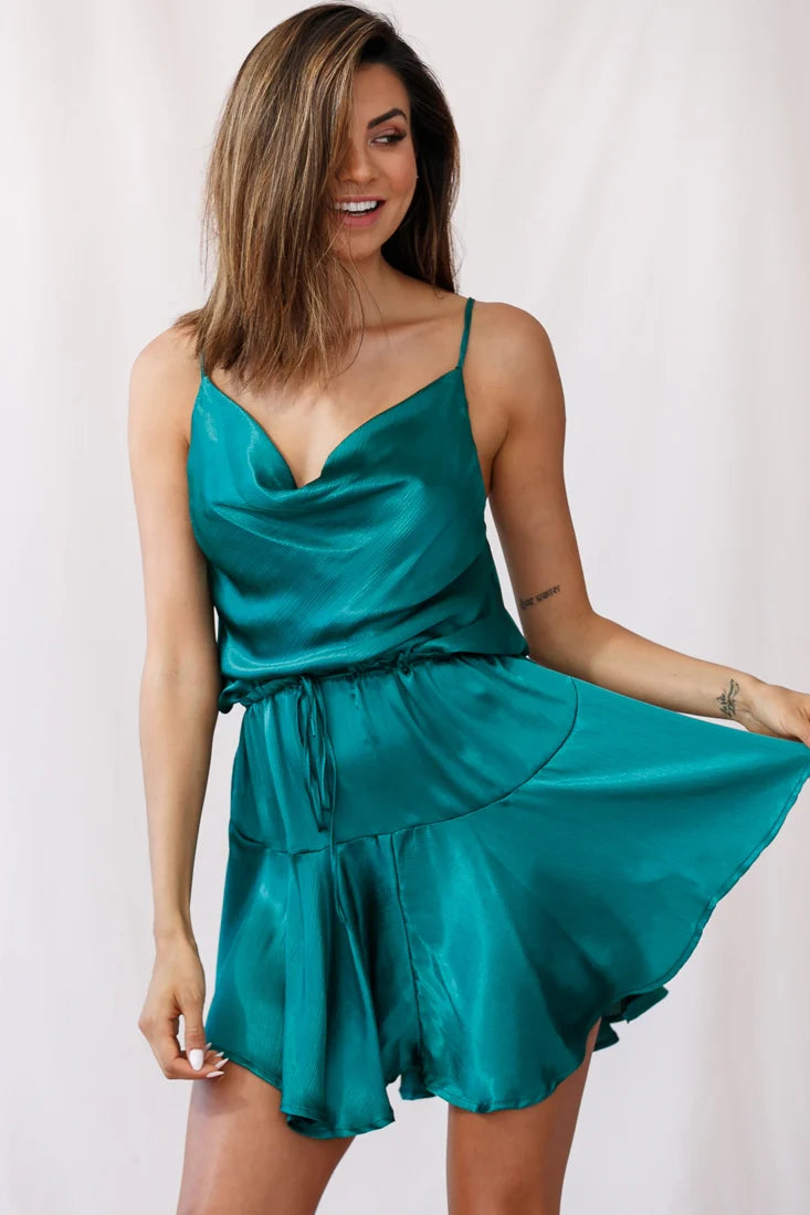Ferris Cowl Neck Drawstring Dress Jade