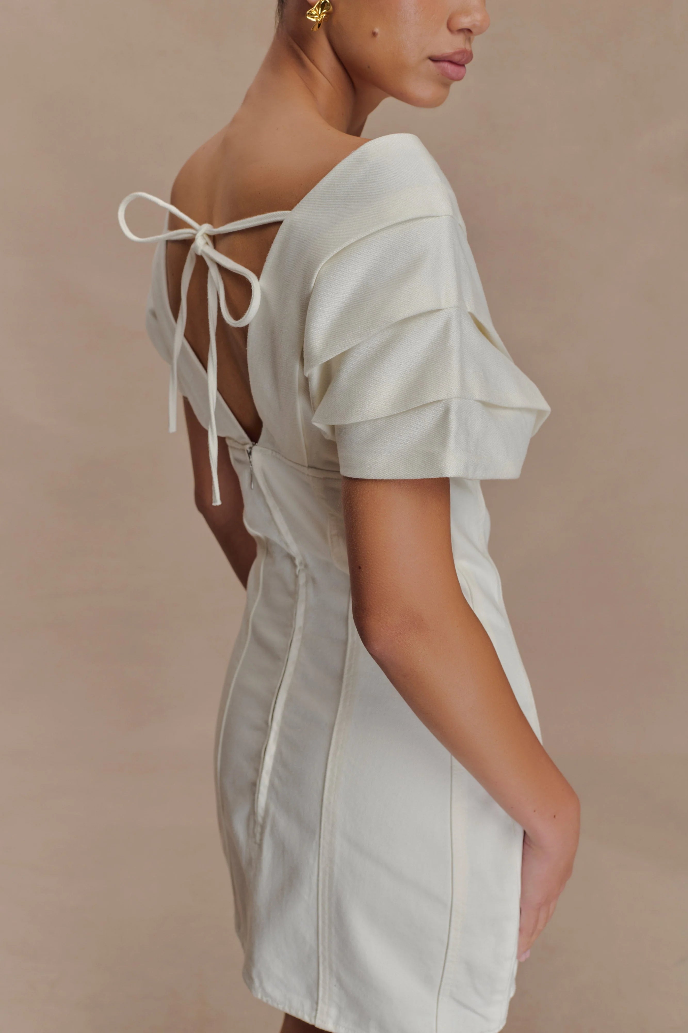 Pascale Off Shoulder Denim Mini Dress - White