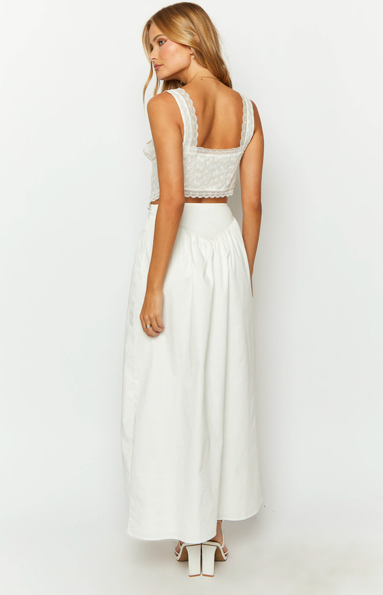 Sweetheart Swirl White Midi Skirt
