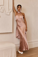 Lunar Eclipse Halterneck Satin Midi Dress Dusty Pink
