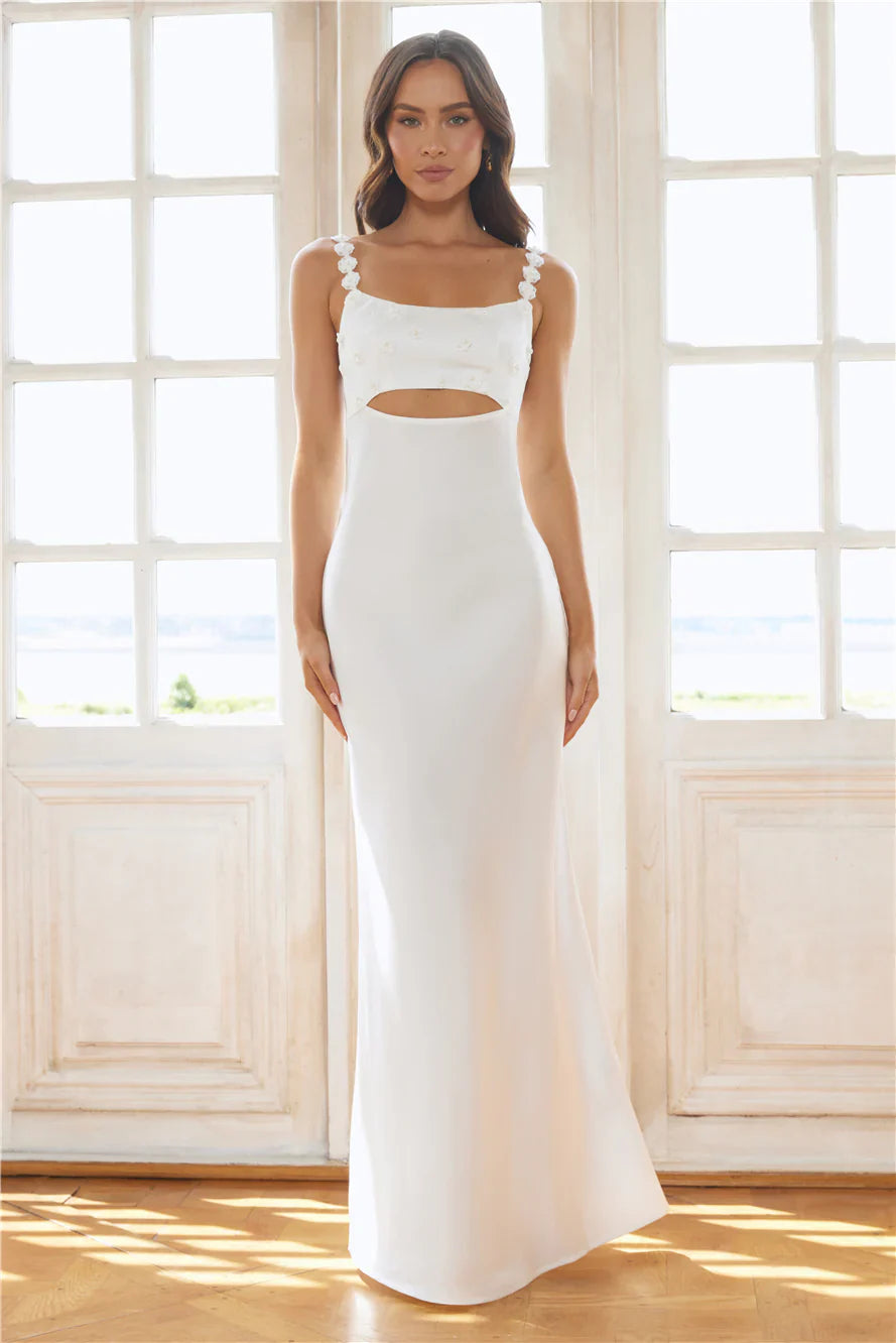 The Floral Soir��e Satin Maxi Dress White
