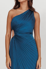 Amelie One-Shoulder Accordion Pleat Maxi Dress Teal