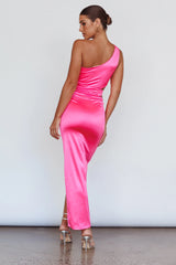 Night-Out One Shoulder Maxi Dress Hot Pink