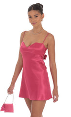Satin Sweetheart Neck Dress in Berry Pink