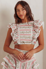 Wild And Free Ruffle Trim Crop Top Floral Natural