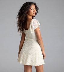 Romantic Allure Flutter Sleeve A-Line Lace Mini Dress