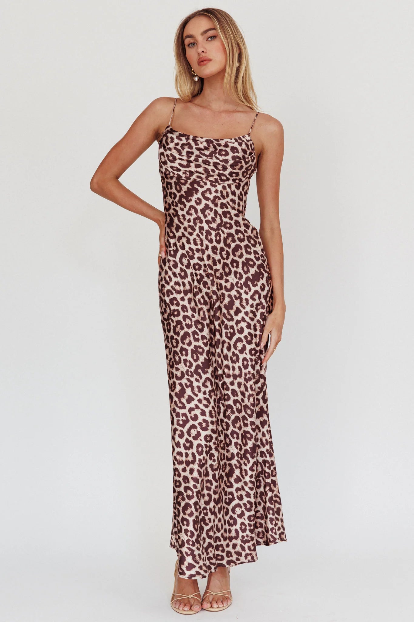 Well Versed Pleated Bust Maxi Dress Leopard