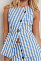 Philomena Button Front Vest Top Stripe Blue