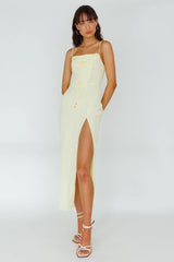 Ryanna Laced Bodice Split Midi Dress Yellow