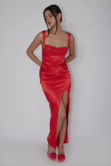 Poser Sequin Bust Split Maxi Dress Red