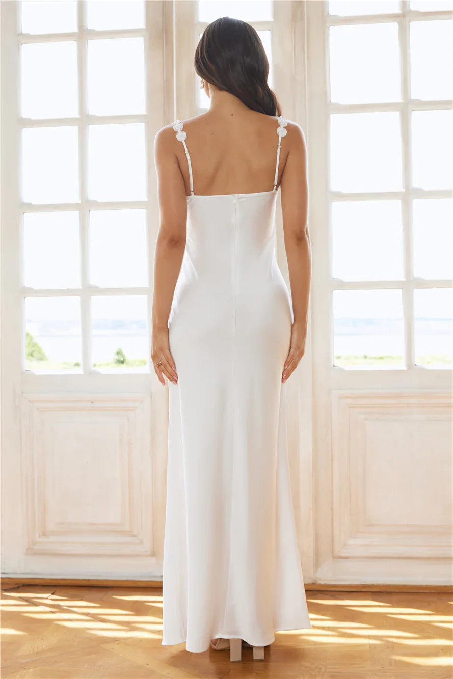 The Floral Soir��e Satin Maxi Dress White