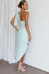 Sara Jean One-Shoulder Wrap Midi Dress Mint