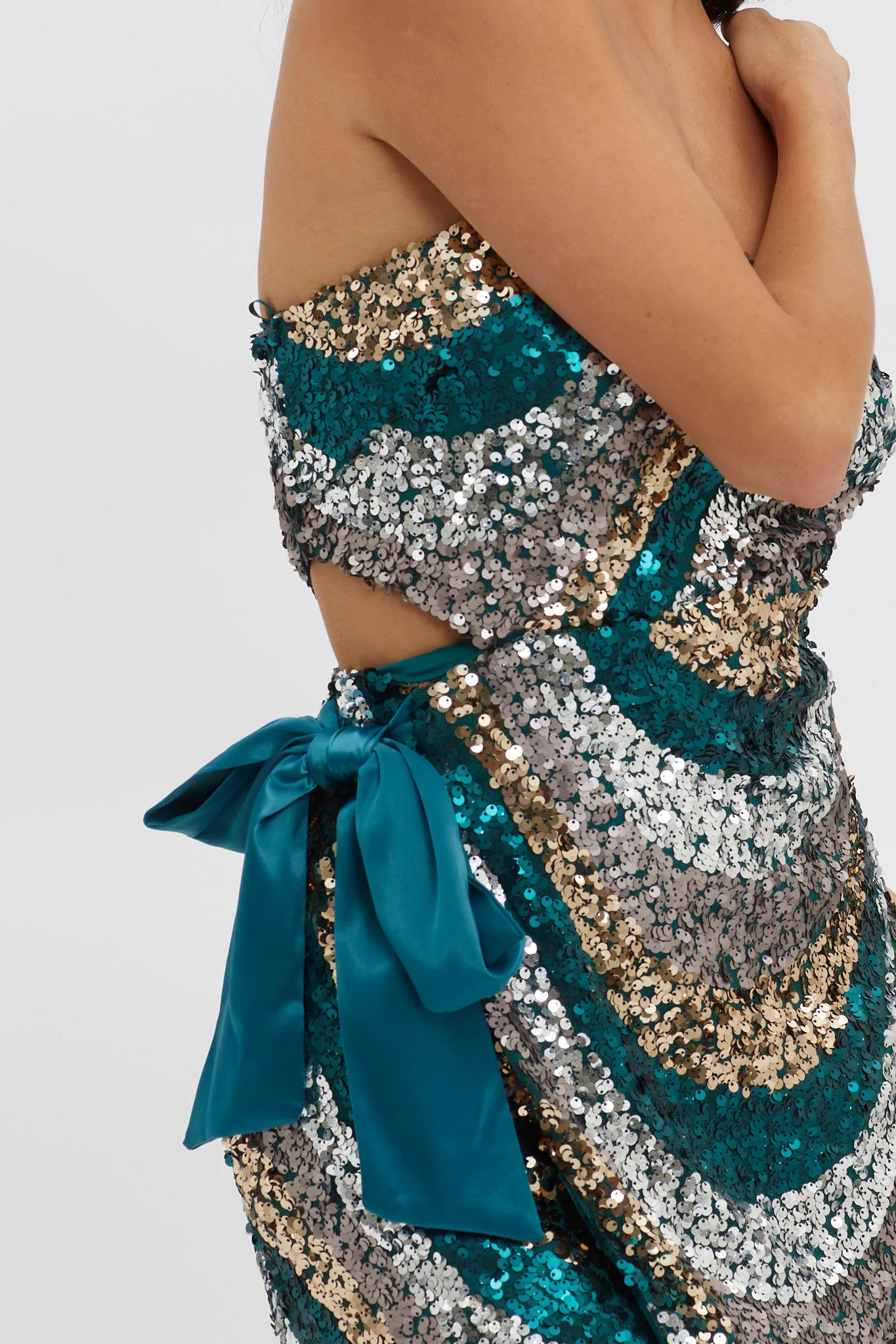 Eyes For You Waist Tie Mini Dress Sequin Green