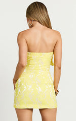 Amalie The Label - Frederika Strapless Ruffle Detail Jacquard Mini Dress