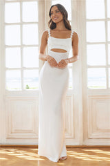 The Floral Soir��e Satin Maxi Dress White