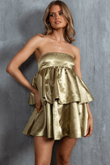 Elianna Strapless Tiered Mini Dress Olive