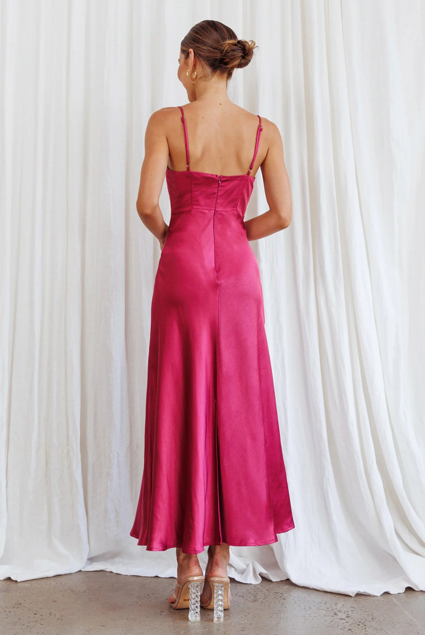 Infinity Pintuck Bust Midi Dress Fuchsia