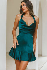 Champs Elysees Halterneck Ruffle Hem Mini Dress Forest Green