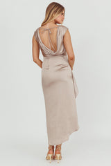 Grecian Cap Sleeve Cowl Back Dress Mocha