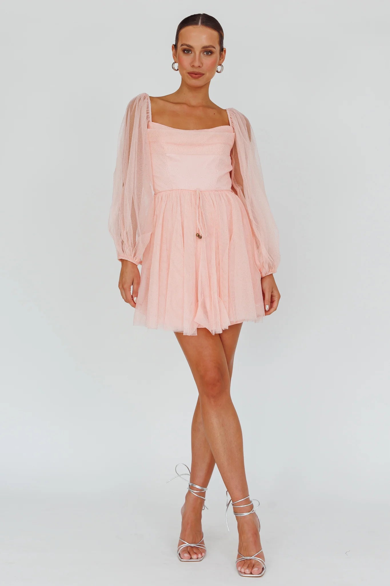Fairytale Dream Pleat Neckline Mini Dress Sparkle Pink