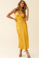 Downtown Cami Strap Front Split Midi Dress Mustard