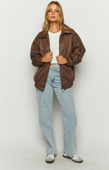 Abbi Brown Faux Suede Bomber Jacket