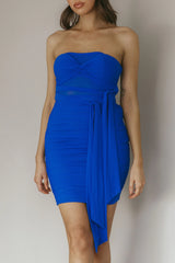 Unstoppable Strapless Knot Accent Mini Dress Blue