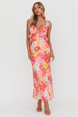 Second Chances Ruffle Trim Maxi Dress Flower Pink