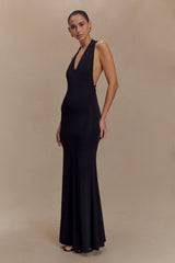 Elke Slinky V Neck Maxi Dress - Black
