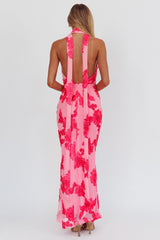Cipriana Backless Halter Maxi Dress Embellished Pink