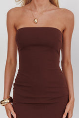 Calluna Strapless Sheer Godet Hem Maxi Dress Chocolate