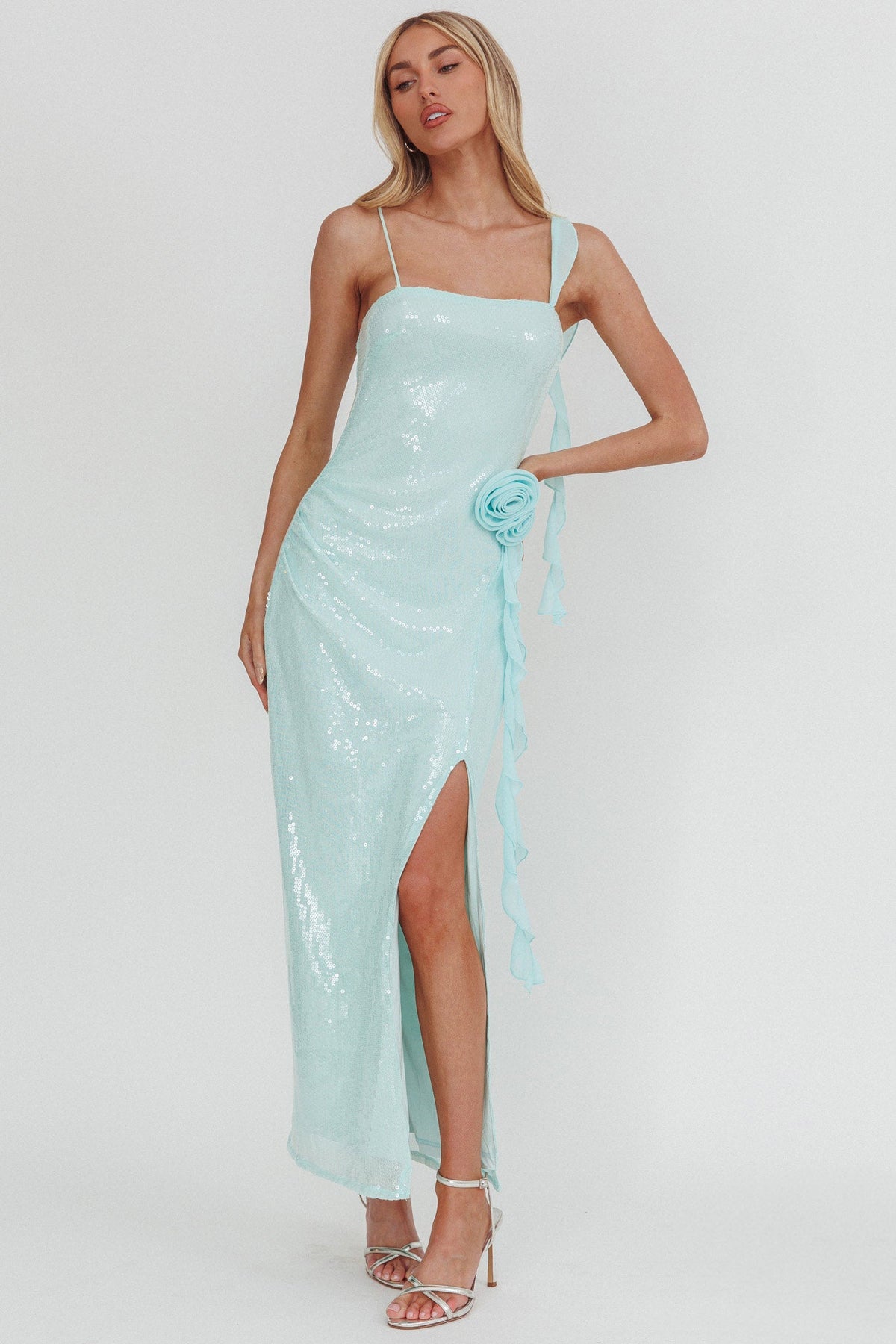 She Glows Cami Strap Sequin Maxi Dress Mint
