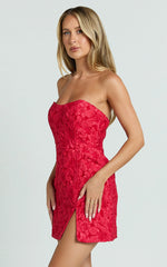 Brailey Mini Dress Strapless Dress in Red Jacquard