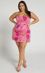 Brailey Mini Dress Strapless Dress in Pink Jacquard