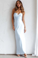 Azara Pintuck Bodice Maxi Dress Steel Blue