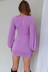 Unforgettable Plunging Neckline Ruched Mini Dress Violet