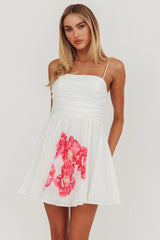 Festivity Flared Bow Floral Mini Dress White