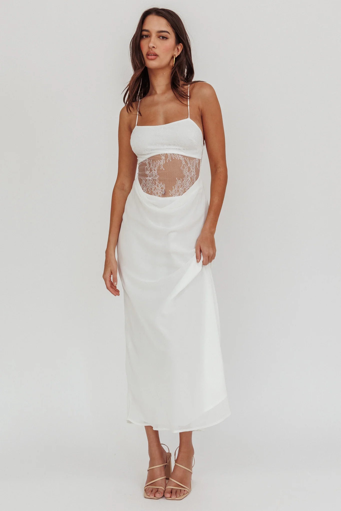These Days Backless Lace Waist Maxi Dress White
