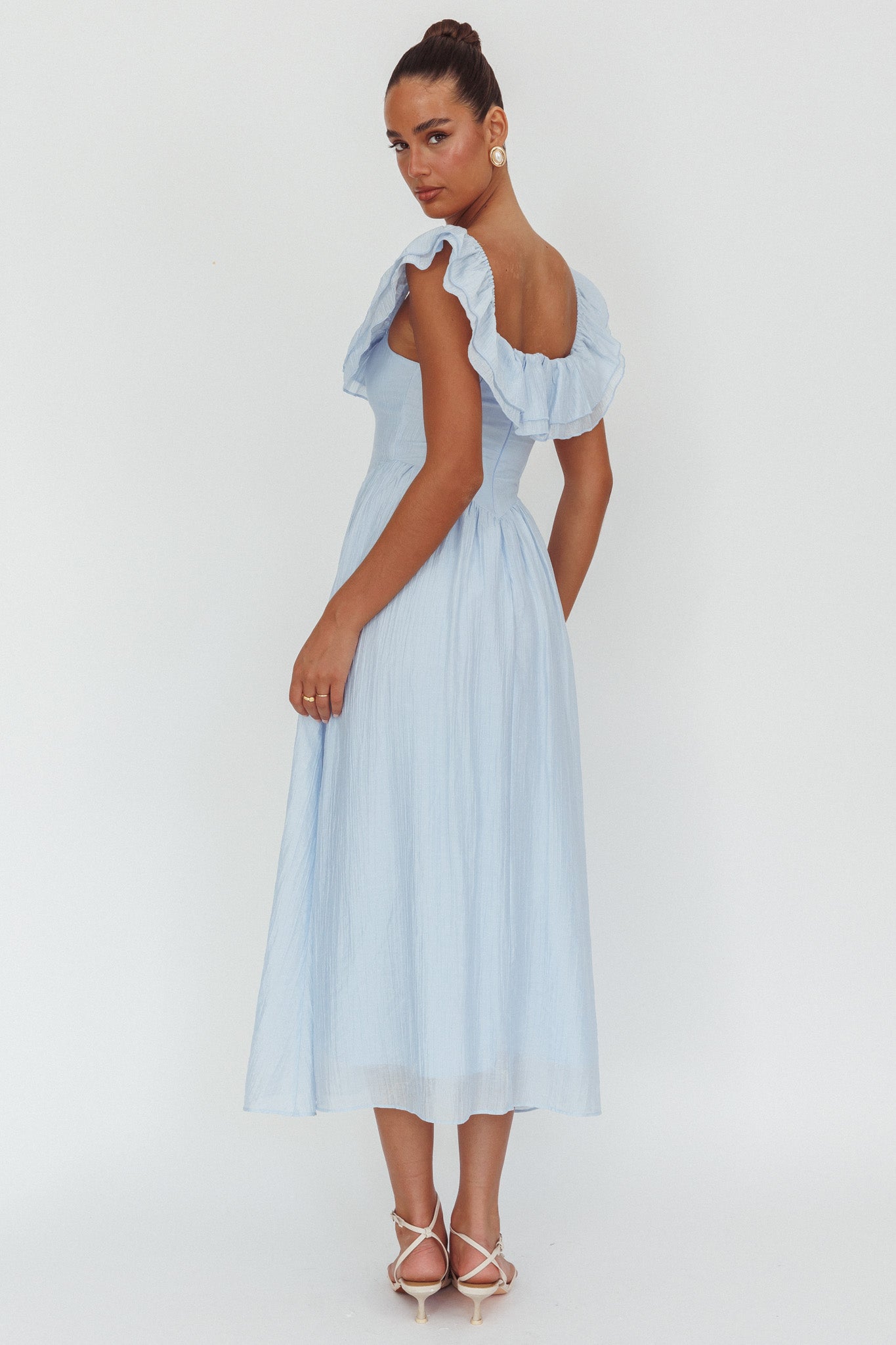 Serinah Basque Waist Off-Shoulder Maxi Dress Blue