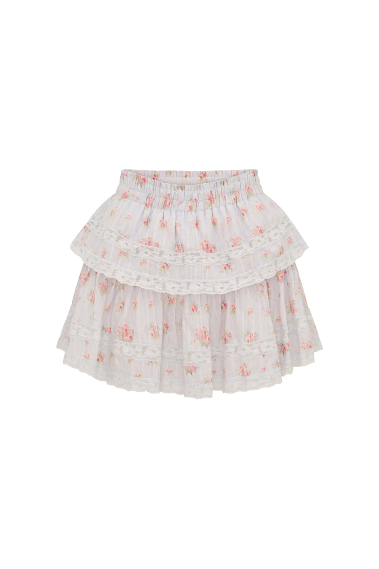 Ruffle Mini Blue Floral Skirt
